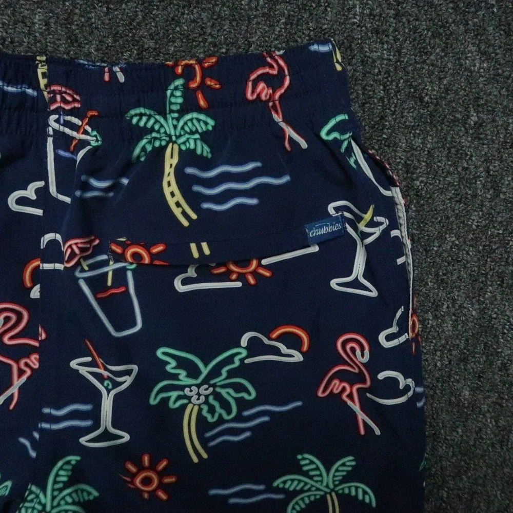 Chubbies Swim Trunks‎ Small Blue Neon Lights Tropical Lined Shorts 7